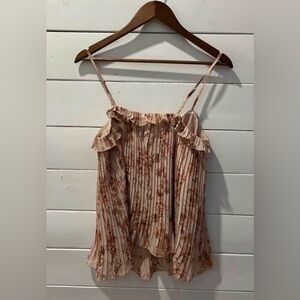 LAUREN CONRAD Pink Floral Pleated Ruffle Top Size M